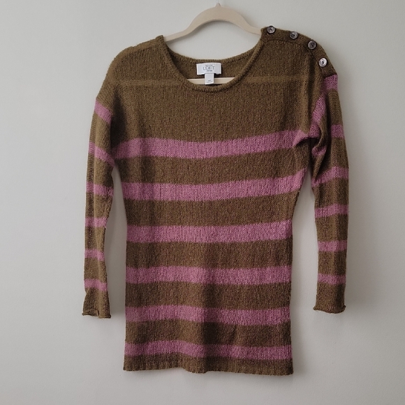 LOFT Sweaters - LOFT Olive and Lavender Mohair Blend Striped Sweater